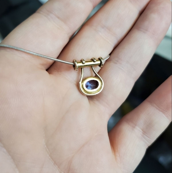 14k tanzanite necklace! White gold snake chain and the pendant is yellow gold. T - Picture 7 of 7